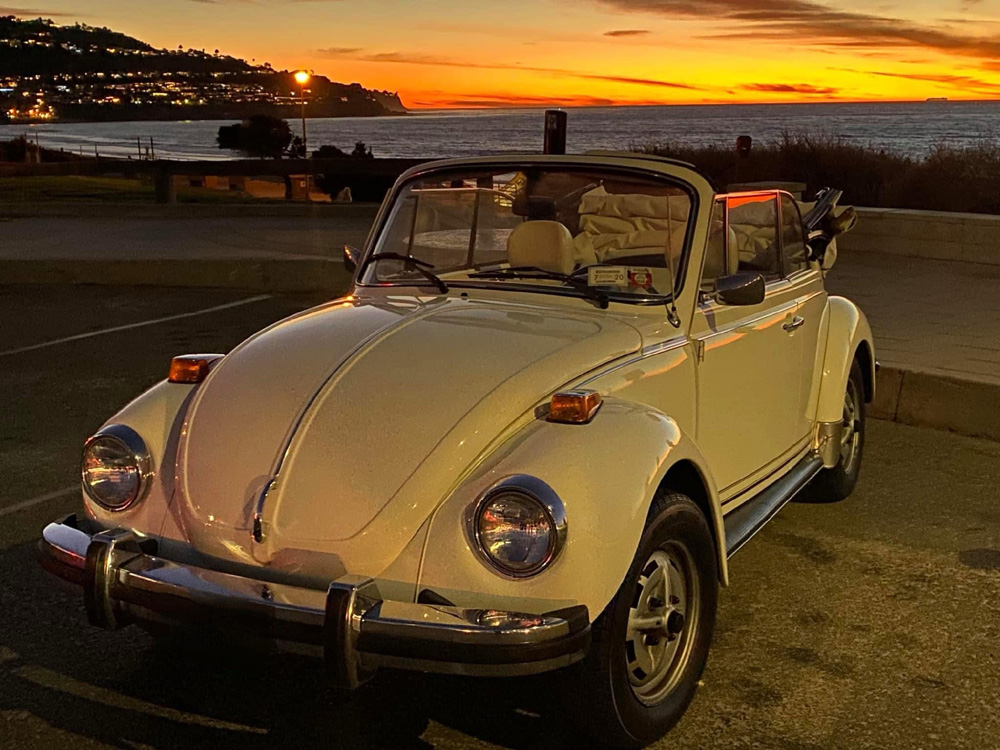 Super Beetle Convertible pictured at night