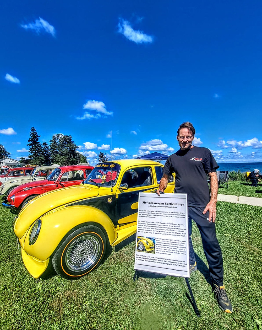 Bright yellow Hot Wheels inspired Super Beetle parked at the Buckeye German Jubilee